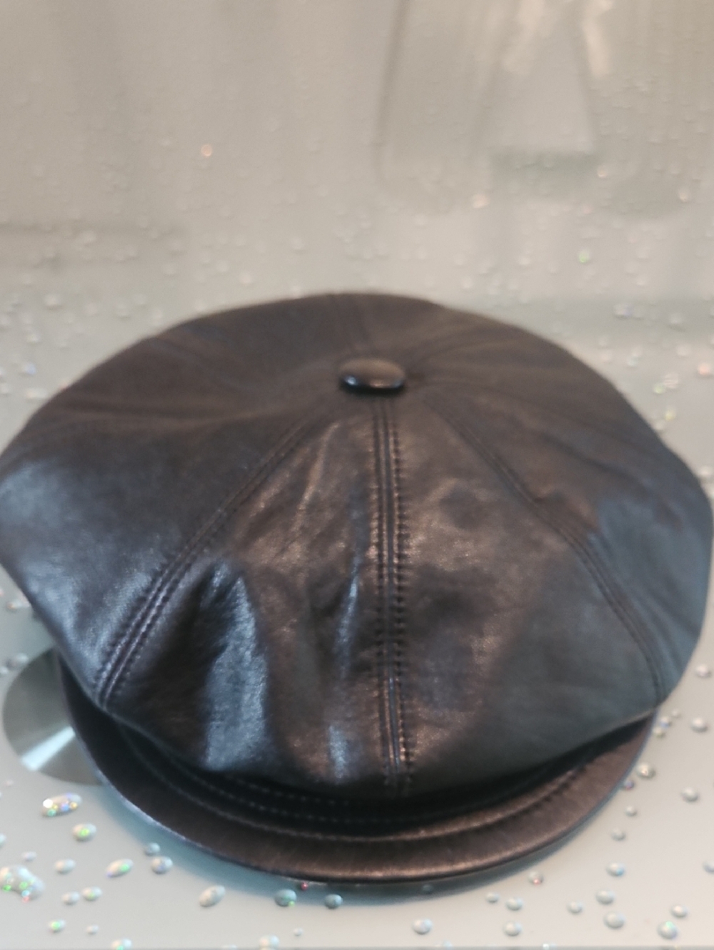 Authentic Burberry Black and Beige Check Leather Cap